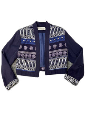 Vintage 90s  Scarf Greek Print Cropped Jacket Rayon 12 Marsha Brander Componix